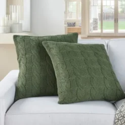 Pillows-Kirkland's Home Olive Cable Knit Throw Pillows, Set Of 2 Green