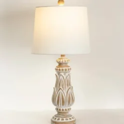 Table Lamps-Kirkland's Home Olivia Wash Carved Table Lamp White