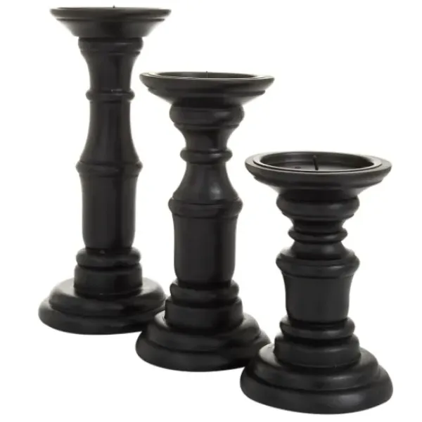 Candle Holders-Kirkland's Home Onyx Turned Wood 3-Pc. Candle Holder Set Black