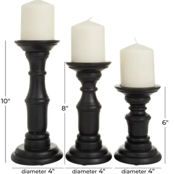 Candle Holders-Kirkland's Home Onyx Turned Wood 3-Pc. Candle Holder Set Black