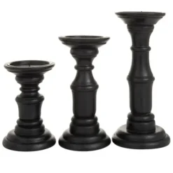 Candle Holders-Kirkland's Home Onyx Turned Wood 3-Pc. Candle Holder Set Black