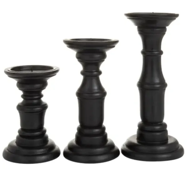 Candle Holders-Kirkland's Home Onyx Turned Wood 3-Pc. Candle Holder Set Black