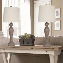 Table Lamps-Kirkland's Home Opal Rustic Wood Table Lamps, Set Of 2 Gray
