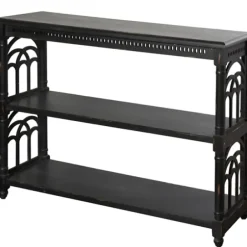 Entryway Furniture-Kirkland's Home Open Shelf Cathedral Ends Console Table Black