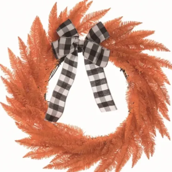 Wreaths-Kirkland's Home Orange Buffalo Check Bow Halloween Wreath Orange/Black