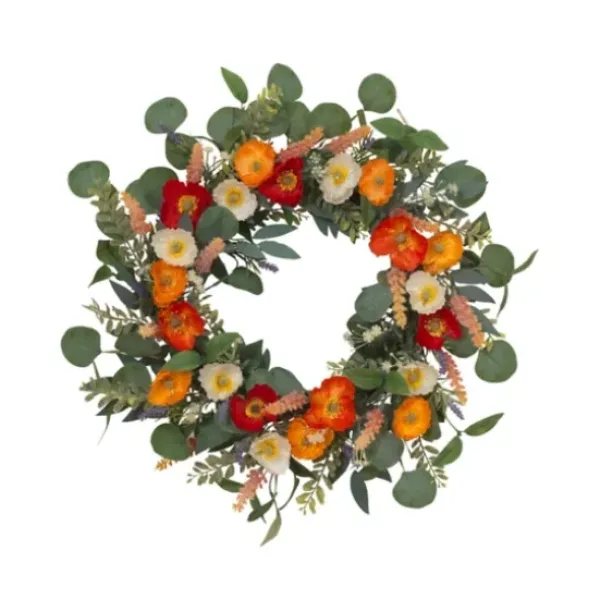 Wreaths-Kirkland's Home Orange Mixed Spring Floral Wreath Multi