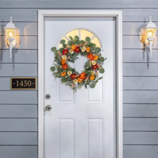 Wreaths-Kirkland's Home Orange Mixed Spring Floral Wreath Multi