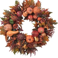 Wreaths-Kirkland's Home Orange Pumpkin Gourd And Berry Wreath Orange/Multi