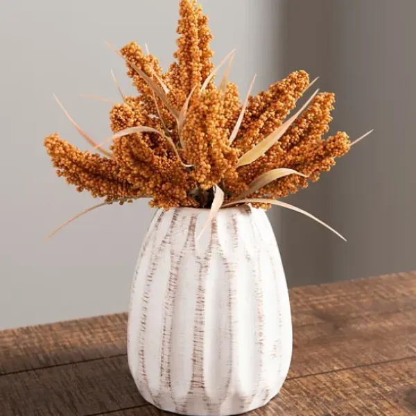 Arrangements & Greenery-Kirkland's Home Orange Wheat Arrangement In White Vase Ivory/Orange