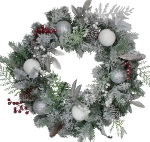 Wreaths-Kirkland's Home Ornaments And Frosted Cedar Berries Wreath Green/White