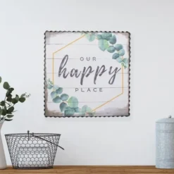 Wall Quotes & Signs-Kirkland's Home Our Happy Place Metal Frame Canvas Wall Plaque Gray