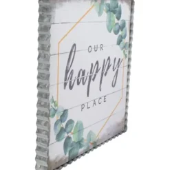 Wall Quotes & Signs-Kirkland's Home Our Happy Place Metal Frame Canvas Wall Plaque Gray