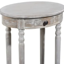 Accent & End Tables-Kirkland's Home Oval Washed Pine Wood Side Table White
