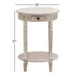 Accent & End Tables-Kirkland's Home Oval Washed Pine Wood Side Table White