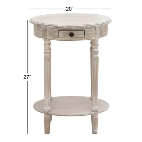 Accent & End Tables-Kirkland's Home Oval Washed Pine Wood Side Table White