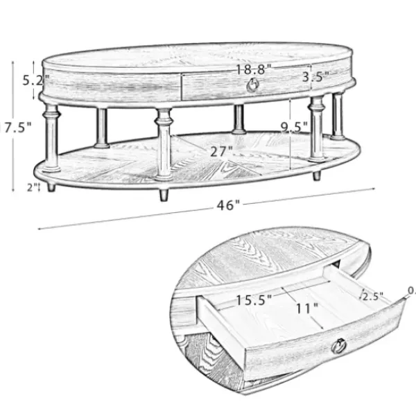 Coffee Tables-Kirkland's Home Oval Wood 2-Tier Coffee Table Brown