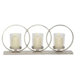 Candle Holders-Kirkland's Home Overlapping Halo Hurricane Candle Runner Silver