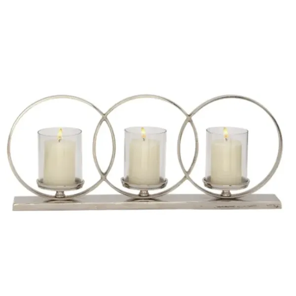 Candle Holders-Kirkland's Home Overlapping Halo Hurricane Candle Runner Silver