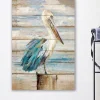 Canvas Art-Kirkland's Home Pelican On Faux Shiplap Giclee Canvas Art Print Blue/White/Brown