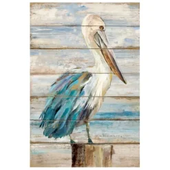 Canvas Art-Kirkland's Home Pelican On Faux Shiplap Giclee Canvas Art Print Blue/White/Brown