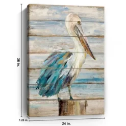 Canvas Art-Kirkland's Home Pelican On Faux Shiplap Giclee Canvas Art Print Blue/White/Brown