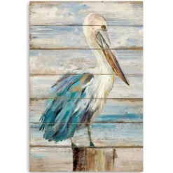Canvas Art-Kirkland's Home Pelican On Shiplap Canvas Art Print White/Blue/Tan