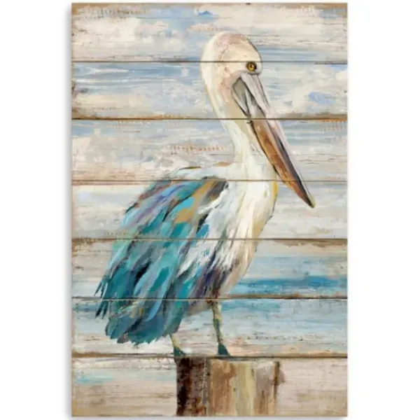 Canvas Art-Kirkland's Home Pelican On Shiplap Canvas Art Print White/Blue/Tan