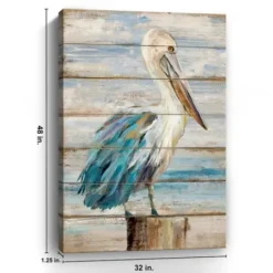Canvas Art-Kirkland's Home Pelican On Shiplap Canvas Art Print White/Blue/Tan