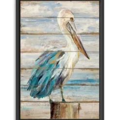 Canvas Art-Kirkland's Home Pelican Shiplap Framed Canvas Art Print, 32X48 In. Blue/White