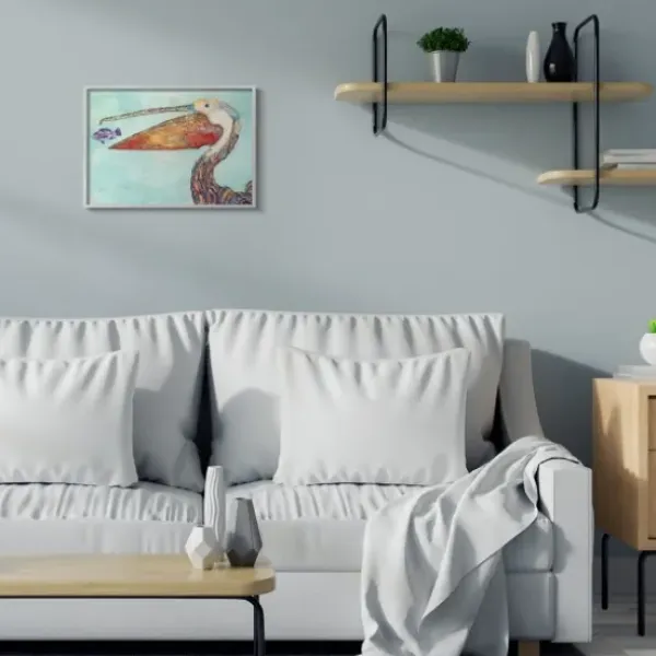 Framed Art-Kirkland's Home Pelican'S Lost Supper Fish Framed Wall Plaque Blue
