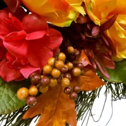 Wreaths-Kirkland's Home Peony And Mum Floral Wreath Yellow/Red/Orange