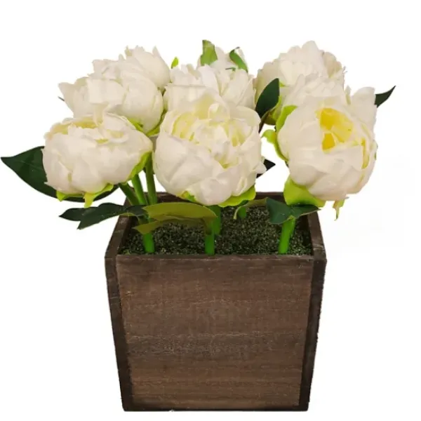 Arrangements & Greenery-Kirkland's Home Peony Arrangement In Wood Box White