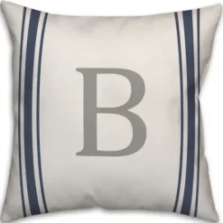 Pillows-Kirkland's Home Personalized Farmhouse Stripe Monogram Pillow White/Blue
