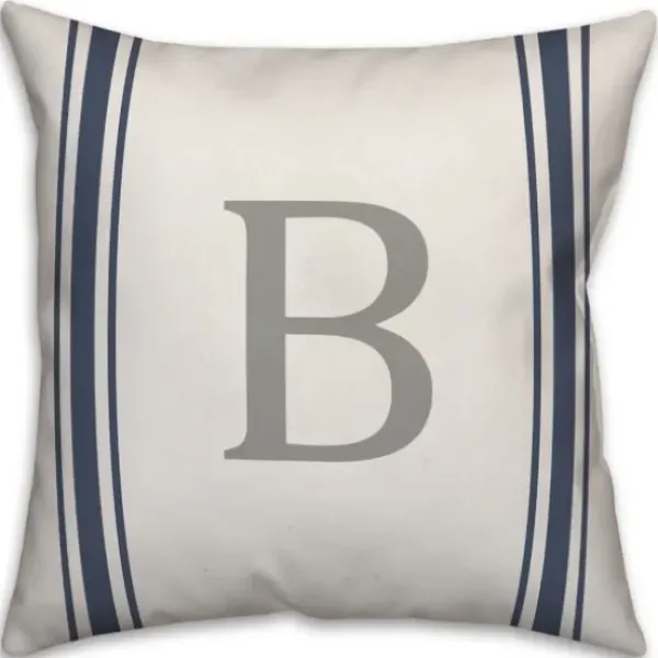 Pillows-Kirkland's Home Personalized Farmhouse Stripe Monogram Pillow White/Blue