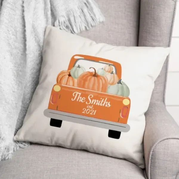 Pillows-Kirkland's Home Personalized Orange Pumpkin Truck Pillow Ivory/Orange