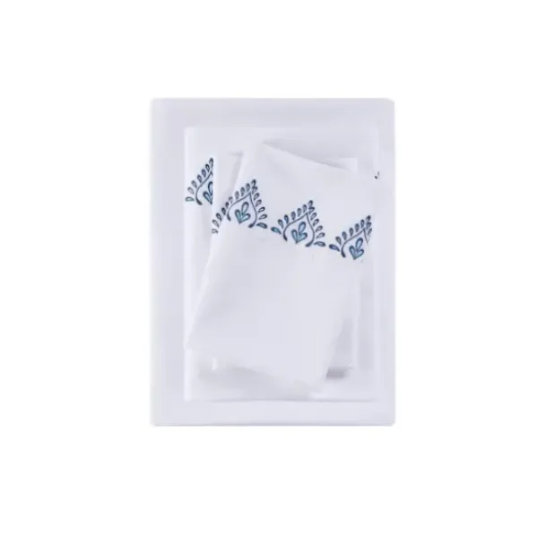 Bed Sheets-Kirkland's Home Petal Blossom Hem Microfiber 4-Pc. King Sheet Set White/Blue