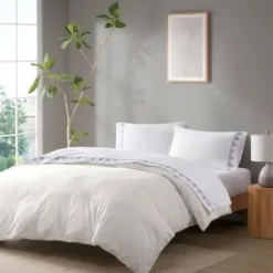 Bed Sheets-Kirkland's Home Petal Blossom Hem Microfiber 4-Pc. King Sheet Set White/Blue
