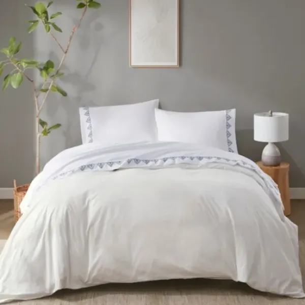 Bed Sheets-Kirkland's Home Petal Blossom Hem Microfiber 4-Pc. King Sheet Set White/Blue
