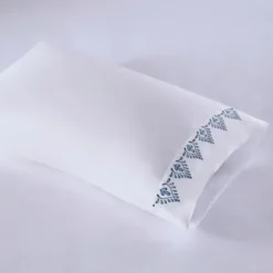 Bed Sheets-Kirkland's Home Petal Blossom Hem Microfiber 4-Pc. King Sheet Set White/Blue