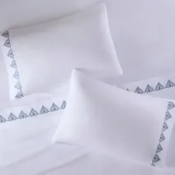Bed Sheets-Kirkland's Home Petal Blossom Hem Microfiber 4-Pc. King Sheet Set White/Blue