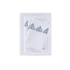 Bed Sheets-Kirkland's Home Petal Blossom Hem Microfiber 4-Pc. Queen Sheet Set White/Blue