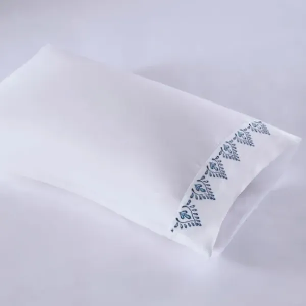 Bed Sheets-Kirkland's Home Petal Blossom Hem Microfiber 4-Pc. Queen Sheet Set White/Blue