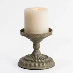 Candle Holders-Kirkland's Home Petina Metal Pillar Candle Holder, 6 In. Brown/Gold