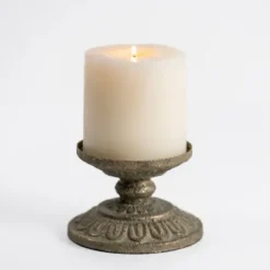 Candle Holders-Kirkland's Home Petina Metal Pillar Candle Holder, 3 In. Brown/Gold