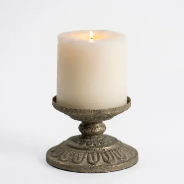 Candle Holders-Kirkland's Home Petina Metal Pillar Candle Holder, 3 In. Brown/Gold