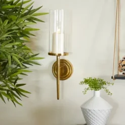Sconces-Kirkland's Home Pierre Polished Stem Sconce Gold