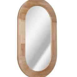 Decorative Mirrors-Kirkland's Home Pill Capsule Oval Shaped Wood Wall Mirror