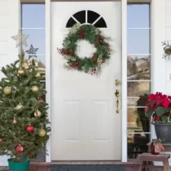 Wreaths-Kirkland's Home Pine And Berry Christmas Wreath, 24 In. Green/Red
