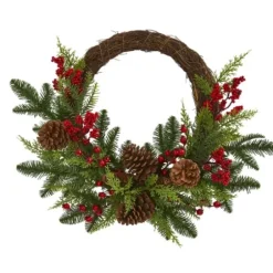 Wreaths-Kirkland's Home Pine And Cedar Christmas Wreath Green/Brown/Red