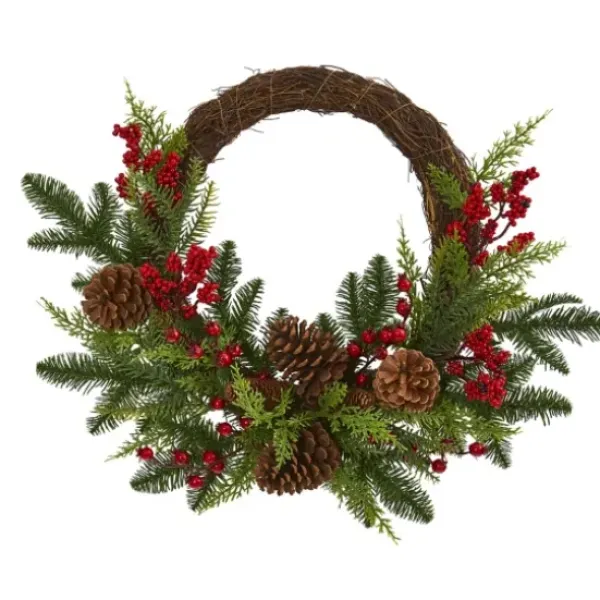 Wreaths-Kirkland's Home Pine And Cedar Christmas Wreath Green/Brown/Red